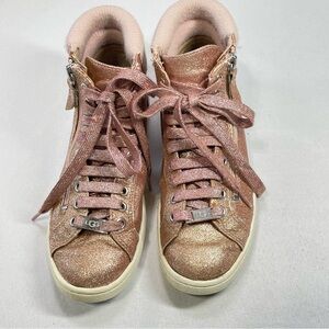 UGG Olive Glitter High Top Sneakers Pink Rose Gold Metallic Zip Coquette Size 6
